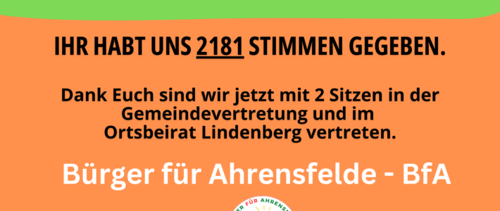 Bürger für Ahrensfelde ist Einzug in Gemeindevertretung und Ortsbeirat gelungen Bürger für Ahrensfelde ist Einzug in Gemeindevertretung und Ortsbeirat gelungen